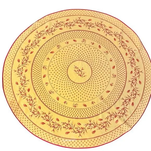 French Country Round Tablecloth – Red & Yellow Olive Branch Print (70”) - Picture 1 of 4